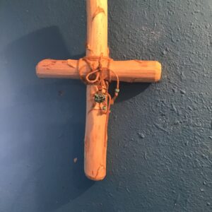 Wood Cross with Turquoise Stone Center