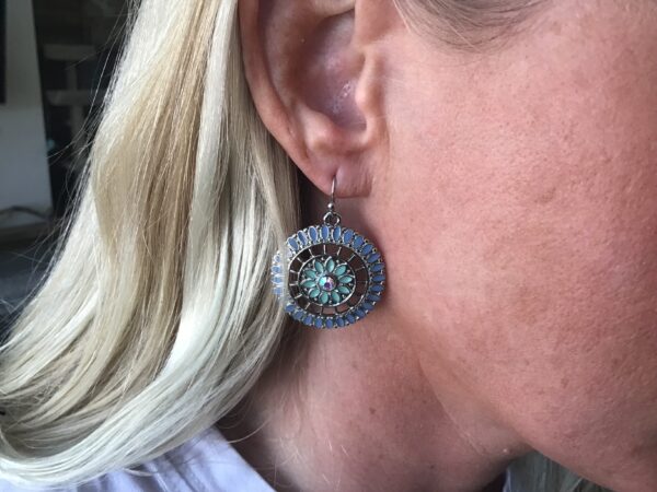 Turquoise and Blue Colored Flower Mandala Earrings