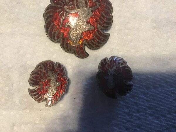 Siam Sterling Clip on Earrings and Brooch - Image 2
