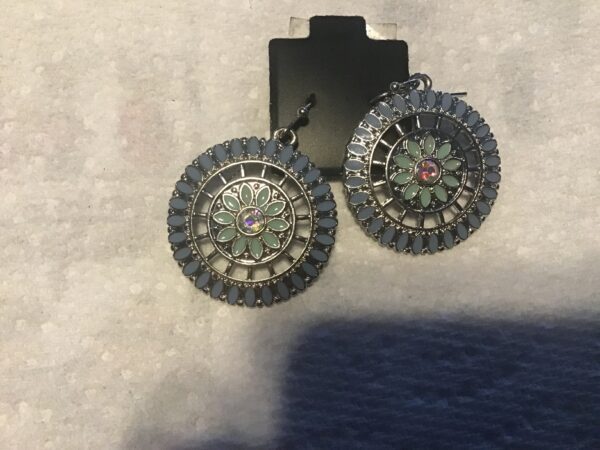 Turquoise and Blue Colored Flower Mandala Earrings - Image 2