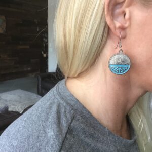 Silver Colored and Turquoise Colored Flower and Pattern Earrings