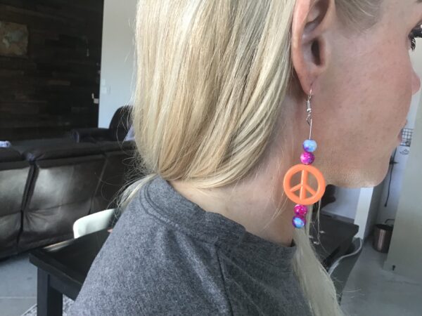Orange Peace Sign Earrings