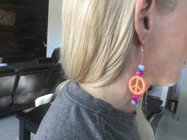 Orange Peace Sign Earrings - Image 2