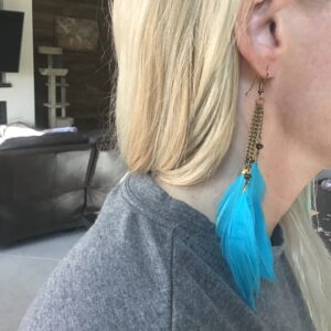 Light Blue Dangling Feather Earrings