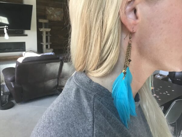 Light Blue Dangling Feather Earrings
