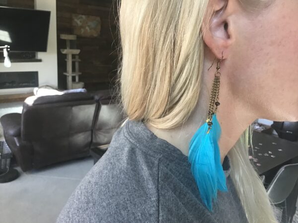 Light Blue Dangling Feather Earrings - Image 5
