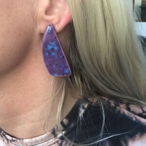 Purple Earrings with Blue and Black Spots