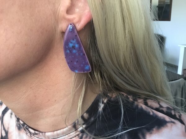 Purple Earrings with Blue and Black Spots