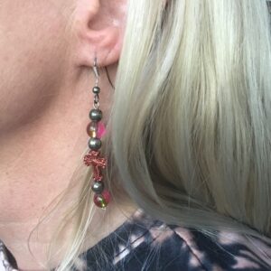 Reddish Purple Cross and Bead Earrings