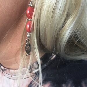 Jesus Fish and Red Bead Earrings