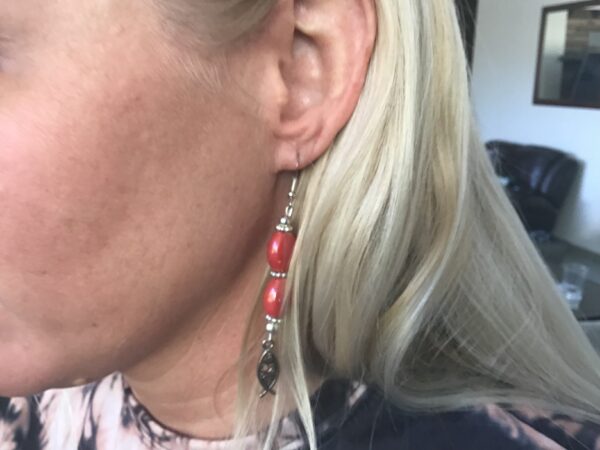 Jesus Fish and Red Bead Earrings - Image 5