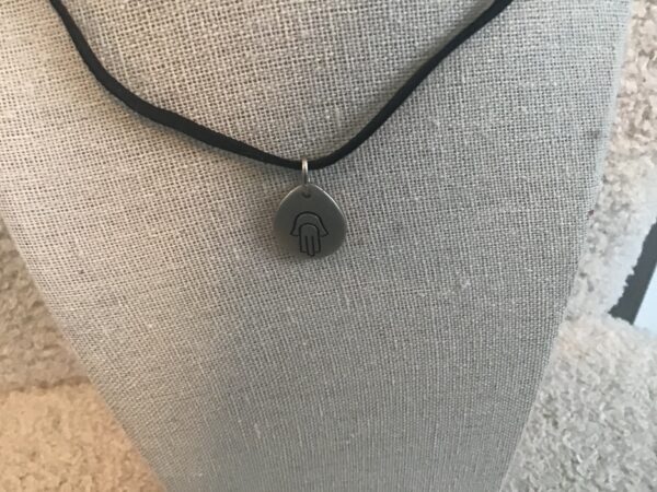 Hamsa Hand Pendant (Teardrop Shaped, Silver Colored) - Image 4