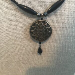 Tribal Sun Mandala Black Bead Necklace