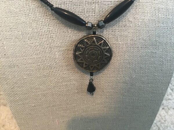 Tribal Sun Mandala Black Bead Necklace