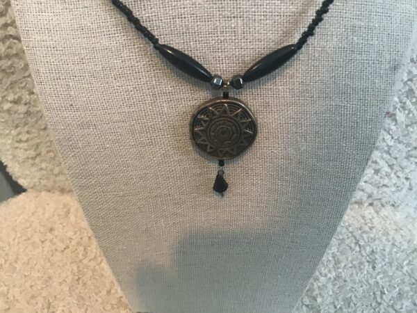 Tribal Sun Mandala Black Bead Necklace - Image 3