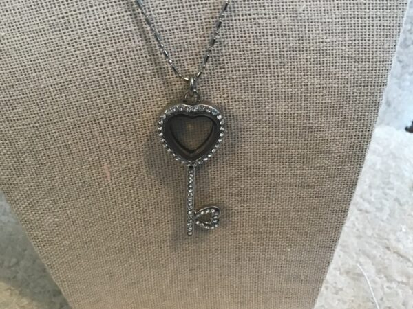 Heart/Skeleton Key Silver Colored Locket with Sparkling Stones