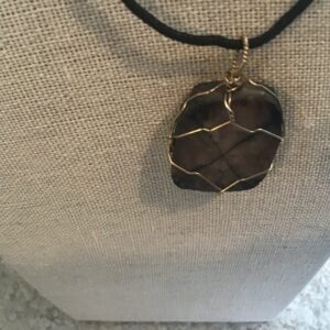Polished Flat Stone in Wire Necklace