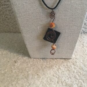 Spiral Symbol Wire and Bead Pendant