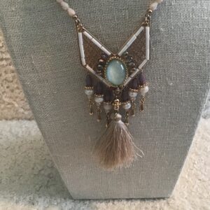 V Shaped Tassel Necklace Blue Stone (or Faux Moonstone)