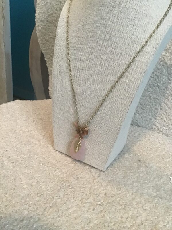 Rose Quartz Leaf Necklace - Image 3
