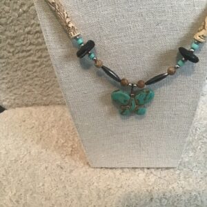 Turquoise Butterfly and Faux Bone Necklace
