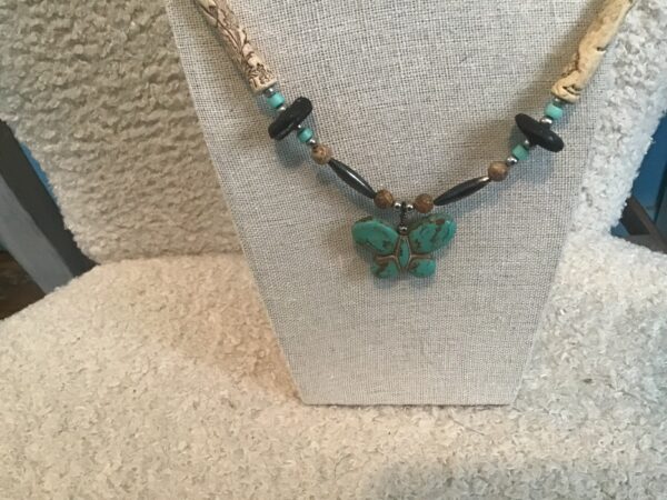 Turquoise Butterfly and Faux Bone Necklace