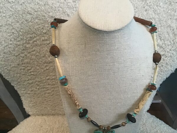 Turquoise Butterfly and Faux Bone Necklace - Image 3