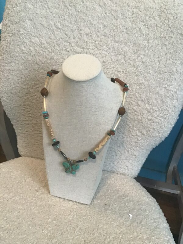 Turquoise Butterfly and Faux Bone Necklace - Image 4