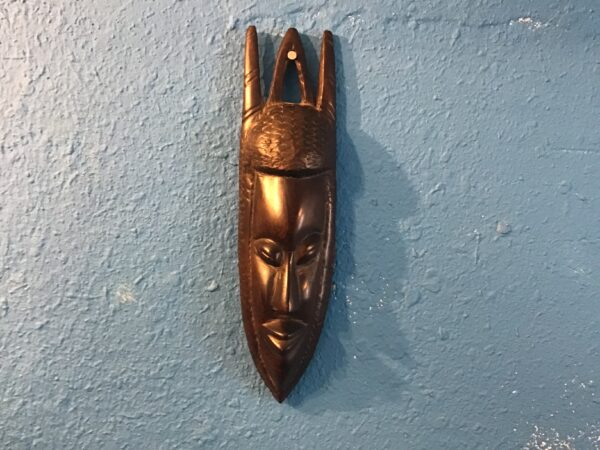 Small Very Dark Brown Horned Wall Mask - Image 3