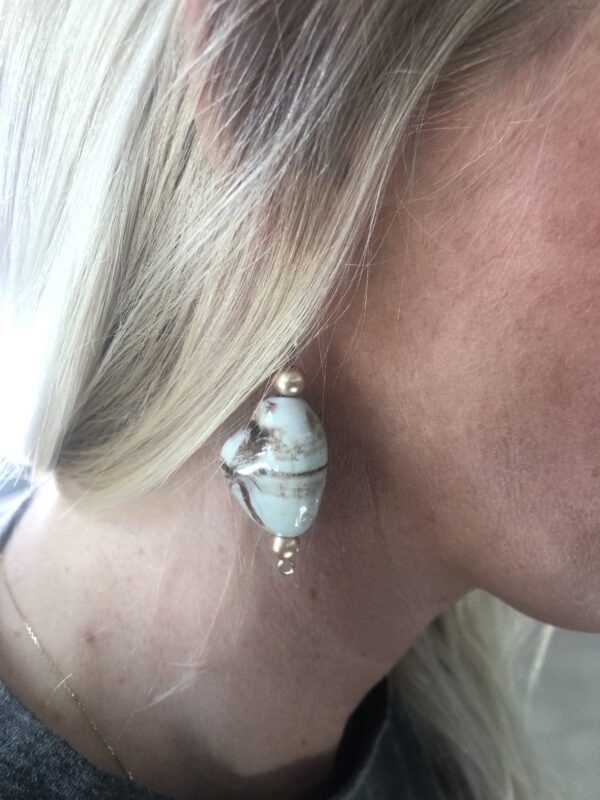White and Brown Polished Stone Earrings - Image 2