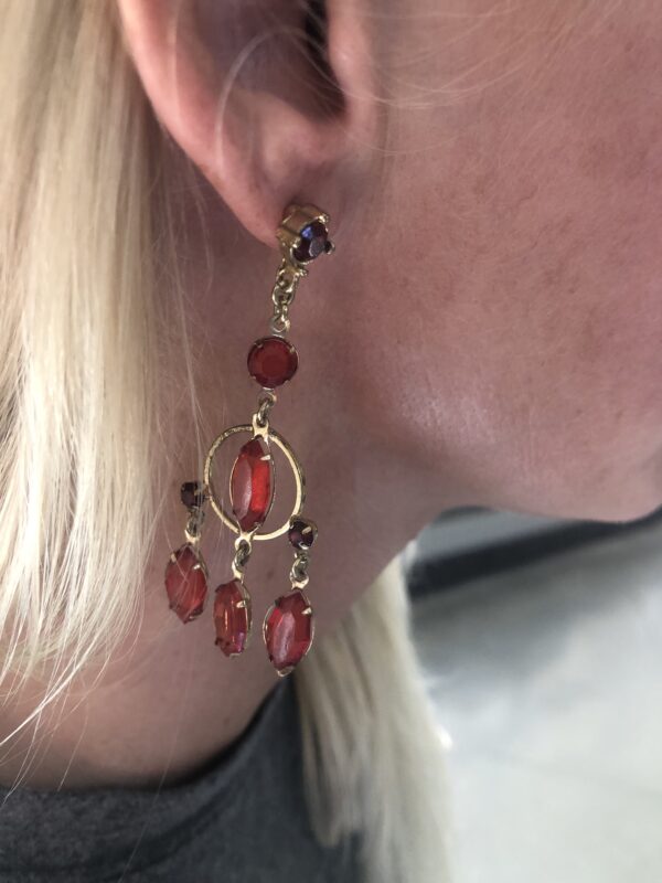 Red Stone Dream Catcher Earrings (Plastic Stones)