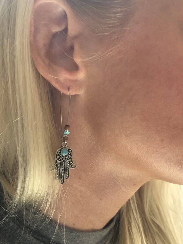 Hanging Hamsa Hand Earrings - Image 2