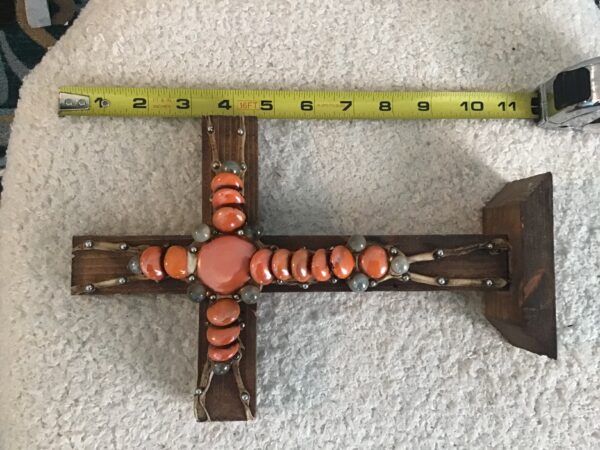 Orange and Clear Bead Wood Cross - Image 4