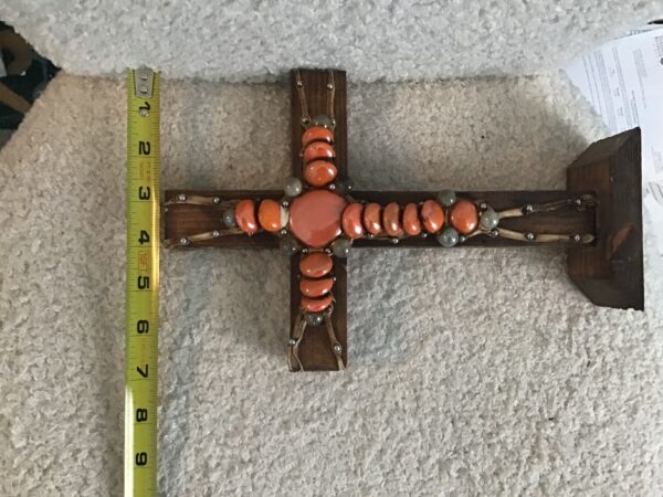 Orange and Clear Bead Wood Cross - Image 5