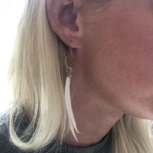 White Feather and Bead Earrings