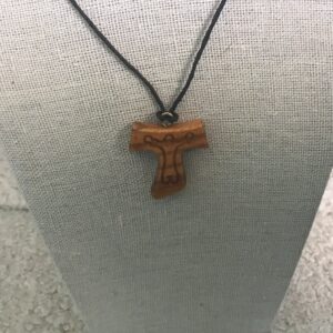 Unique Shaped Wood Crucifix Necklace