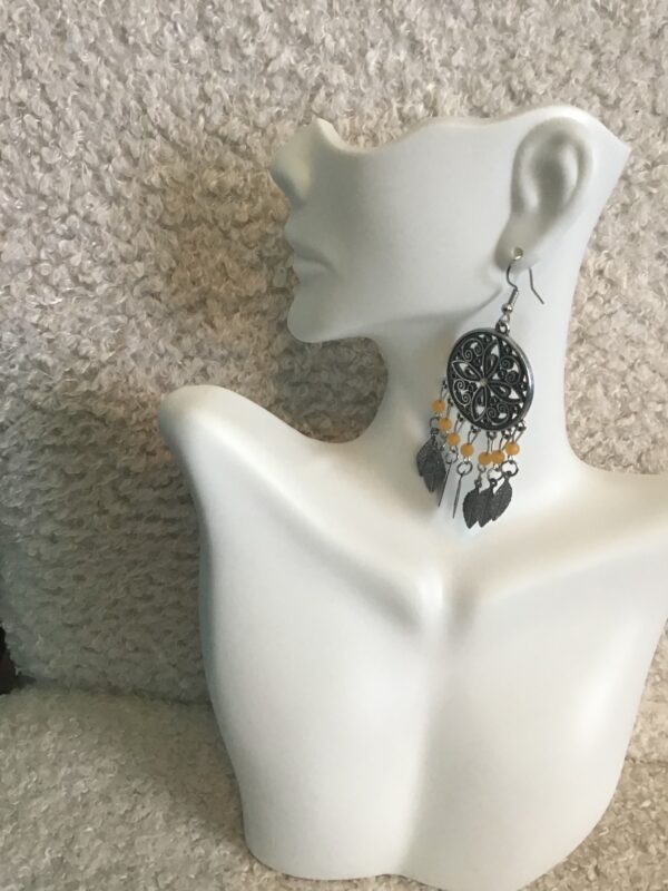 Metal Dream Catcher and Yellow Bead Earrings - Image 5