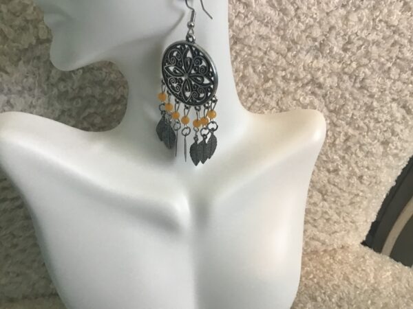 Metal Dream Catcher and Yellow Bead Earrings - Image 4