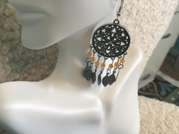 Metal Dream Catcher and Yellow Bead Earrings