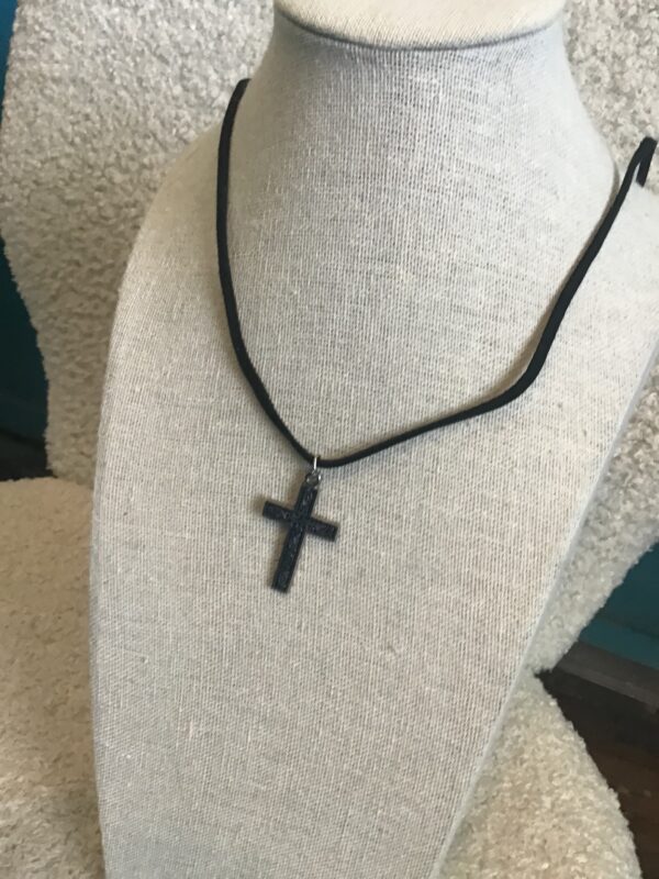 Silver Colored and Black Cross Pendant - Image 3