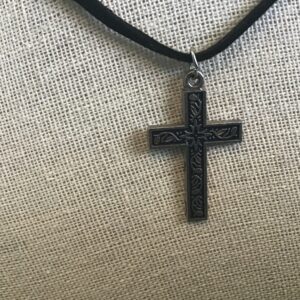 Silver Colored and Black Cross Pendant