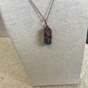 Purple and Green Stone in Wire Necklace