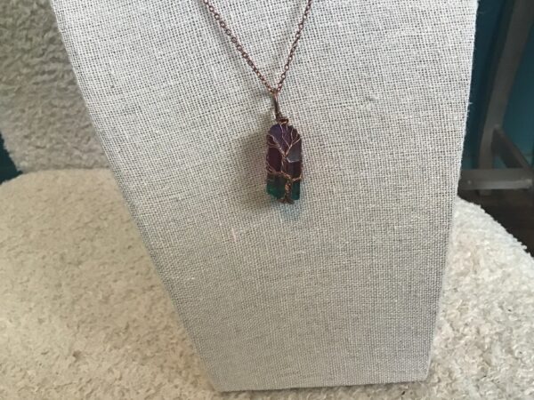 Purple and Green Stone in Wire Necklace