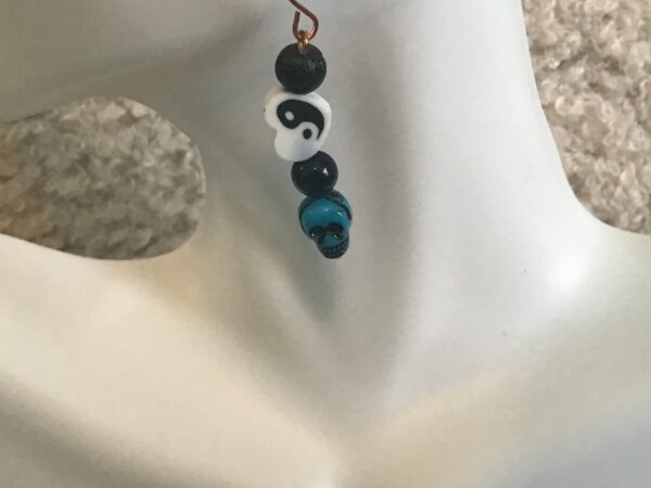 Heart Yin Yang and Blue Skull Earrings - Image 5