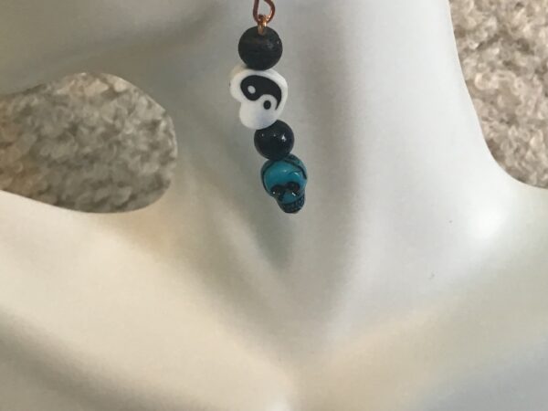 Heart Yin Yang and Blue Skull Earrings - Image 2