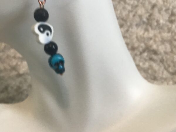 Heart Yin Yang and Blue Skull Earrings - Image 3