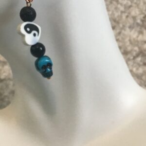 Heart Yin Yang and Blue Skull Earrings