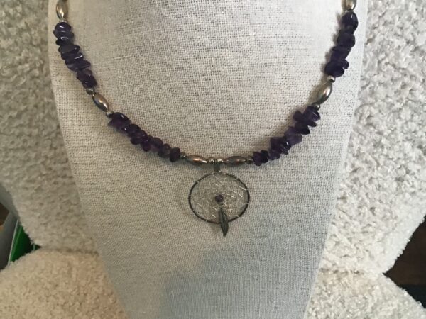 Purple Beaded Dream Catcher Necklace
