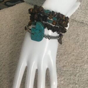 Tiger’s Eye, Turquoise, and Silver Set (Necklace, Earrings, Bracelet)