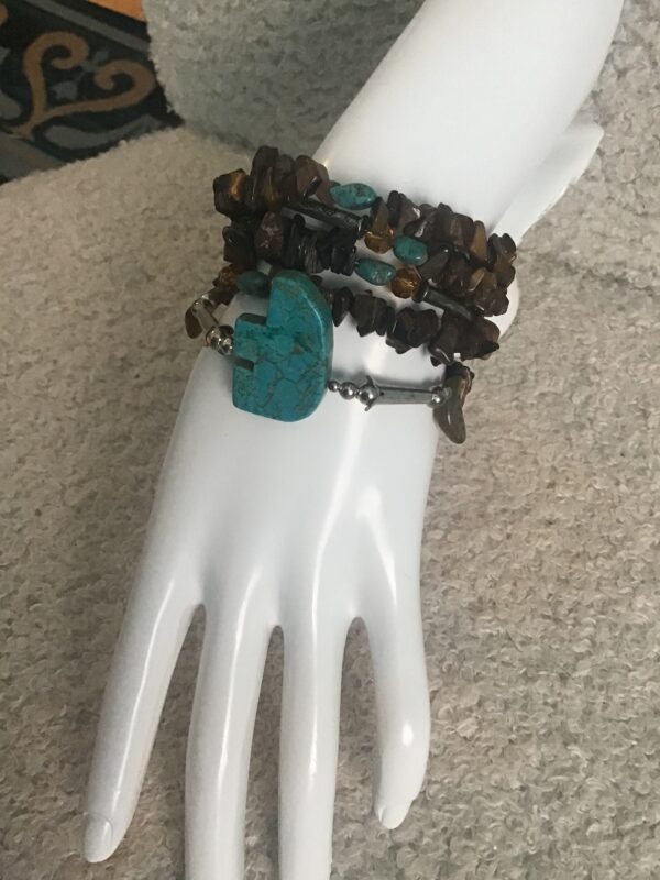 Tiger’s Eye, Turquoise, and Silver Set (Necklace, Earrings, Bracelet)